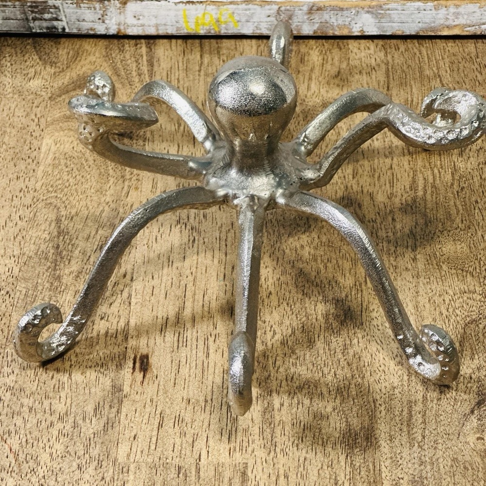 Octopus Shelf Decor Pewter Finish Nautical Statue Coastal Marine Life Figure 11" - Picture 2 of 7